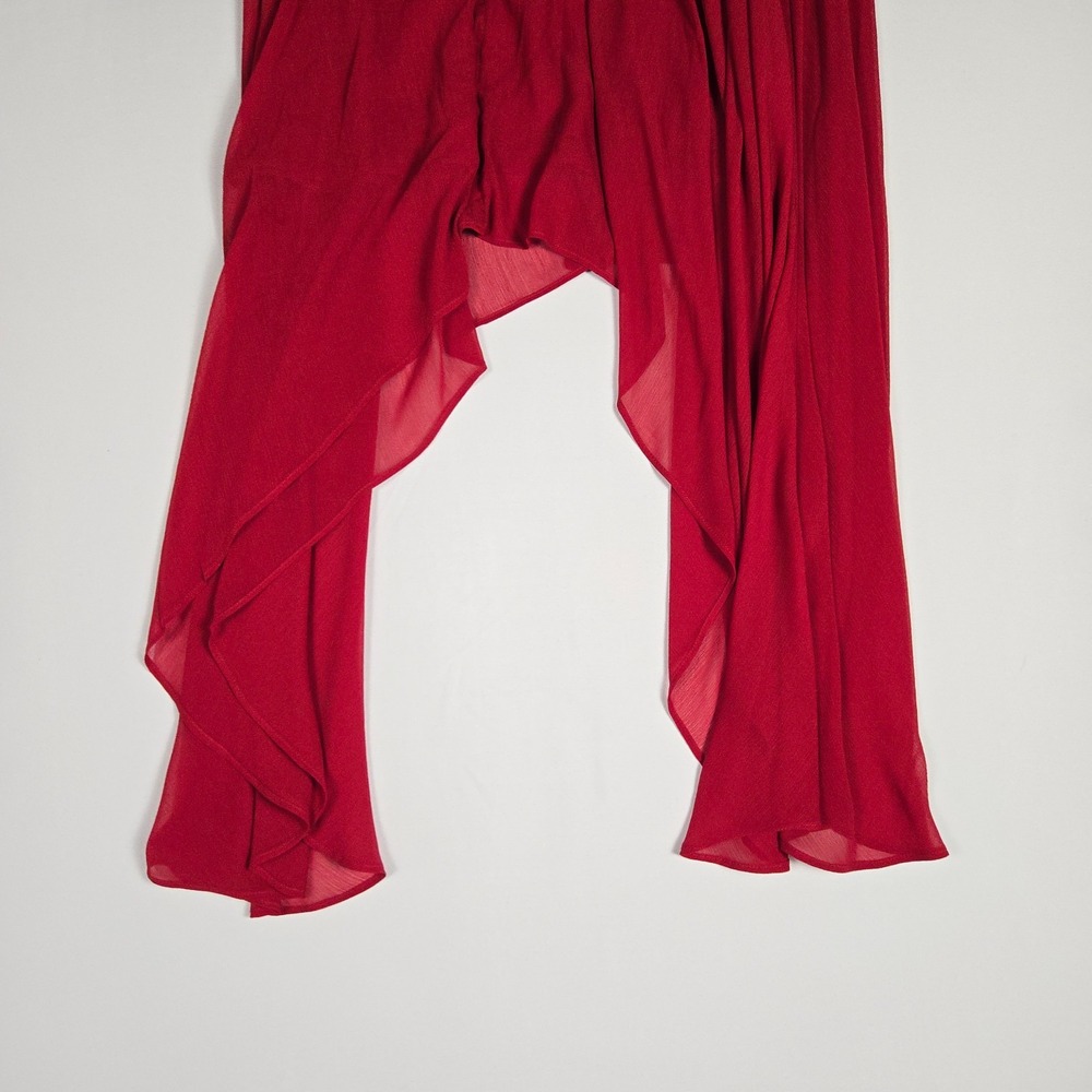 Banana Republic Red Ruffle V-Neck Handkerchief Hem HighLow Midi Dress 0 Cocktail - Picture 4 of 9